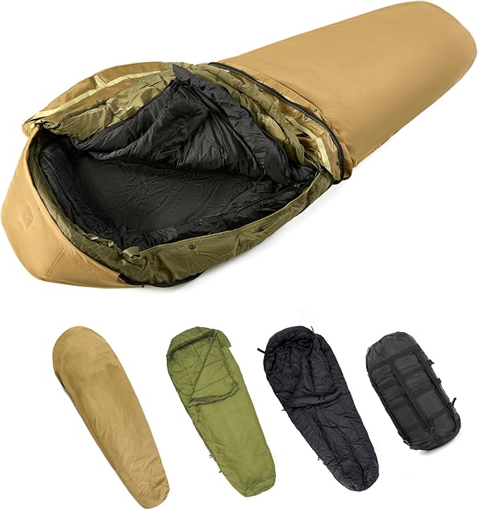 MT Army Military Modular Sleeping Bags System, Multi Layered with Bivy Cover for All Season, Woodland/Multicam