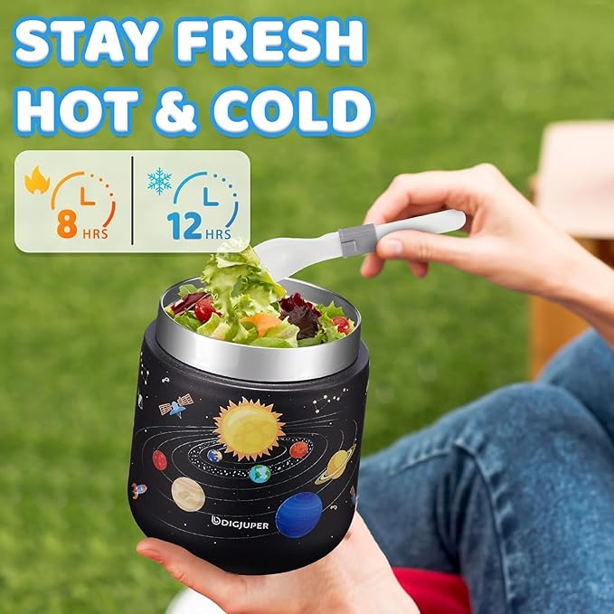 17oz Thermo Food Container w/Lunch Bag - Large Wide Mouth Thermal for Hot Food with BPA-free Folding Spoon, Leak-Proof Soup Jar Lunch Box for Kids Adults School Outdoors