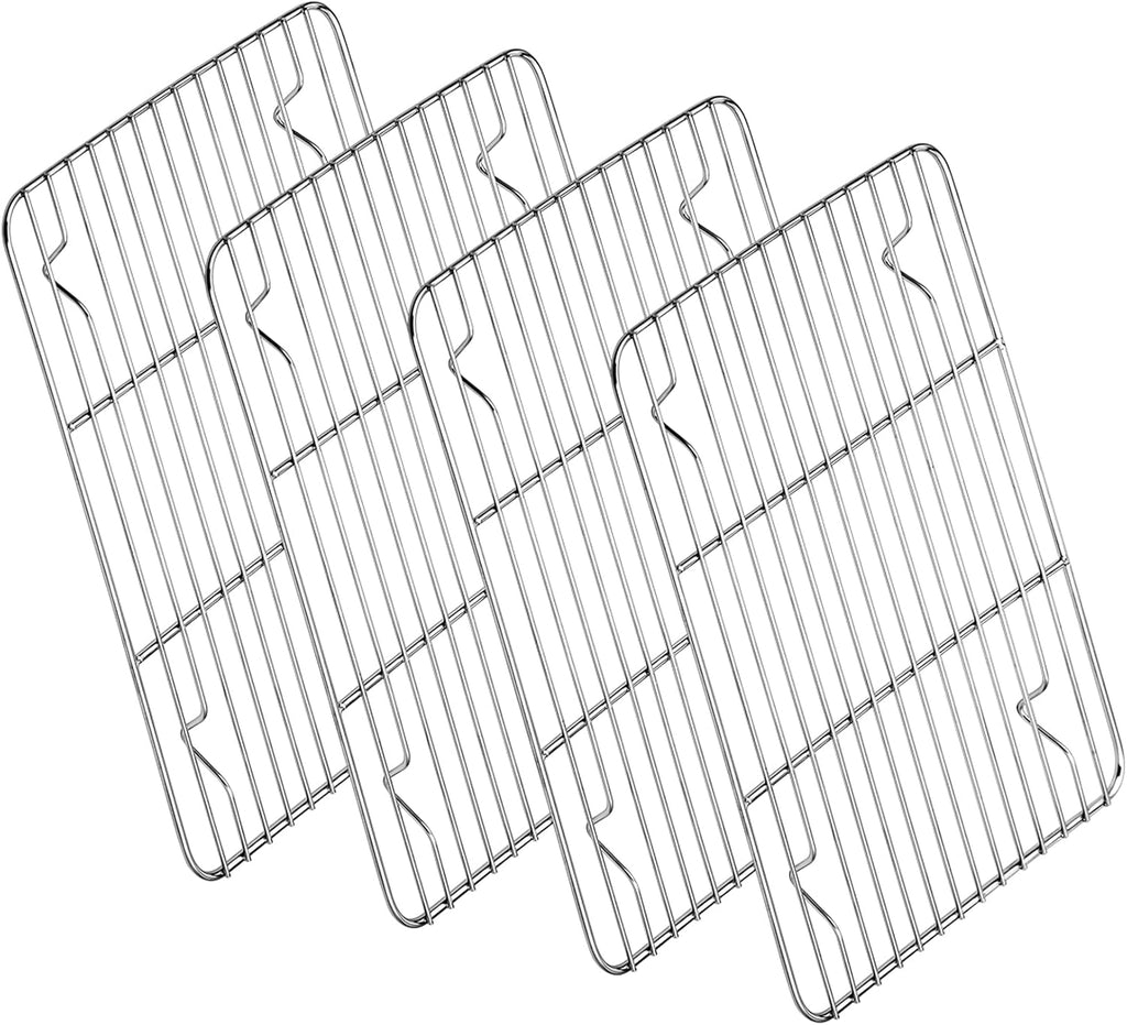 P&P CHEF Baking Cooling Rack Set for Cooking Roasting, 4-Piece Stainless Steel Wire Racks for Oven Use, Healthy & Dishwasher Safe, Rectangle, 11.6 Inch