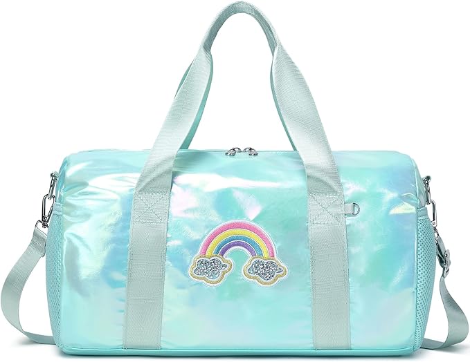 Dance Bag for Girls Dancers Ballet Bag Shiny Rainbow Sports Duffle Bag for Girls Ballerina Gym Duffle with Wet Pocket and Adjustable Shoulder Strap