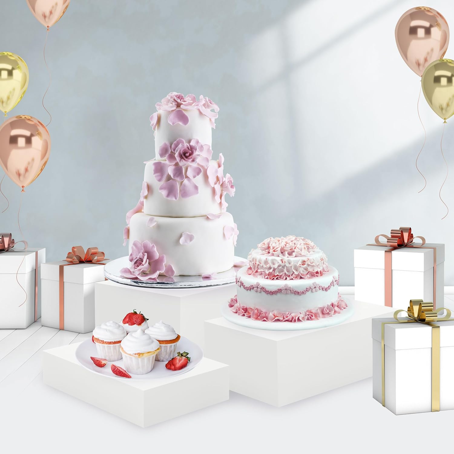 6 Pack White Buffet Food Risers, Step 12” 11”10” Large Size Acrylic Cube Box Display for Dessert Food Drink Collectibles Jewelry Figures, Display Stands for Retail Vendor Events,5 Side, Rectangle