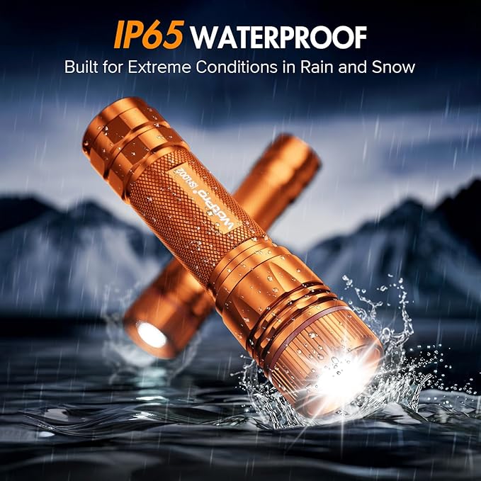 WdtPro Rechargeable Flashlights High Lumens, 2 Pack Super Bright LED Small Tactical EDC Flashlight with 10H Runtime, Portable Flash Light for Camping,Home,Emergency Essentials Orange Battery Included