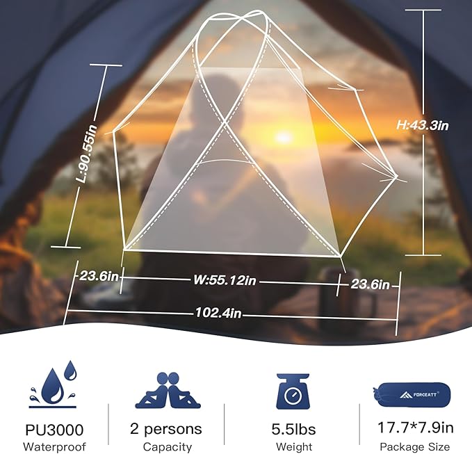 Forceatt Camping Tent 2 Person, Backpacking Tent Waterproof & Windproof, Ultralight Instant Tent with Rain Fly for Camping, Hiking, Outdoor