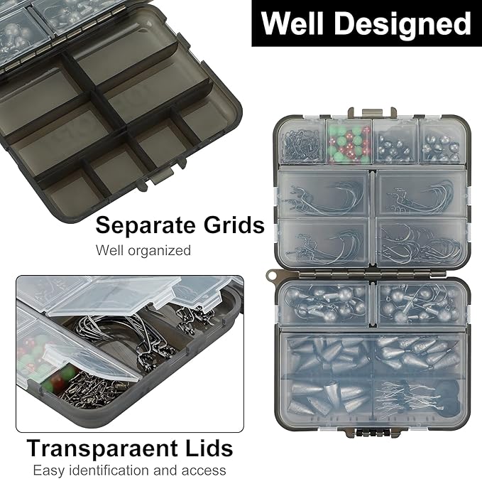 TOPFORT 187/343pcs Fishing Accessories Kit, Organized Fishing Tackle Box with Tackle Included, Fishing Hooks, Fishing Weights Sinkers, Fishing Gear and Equipment, Fishing Gift for Men
