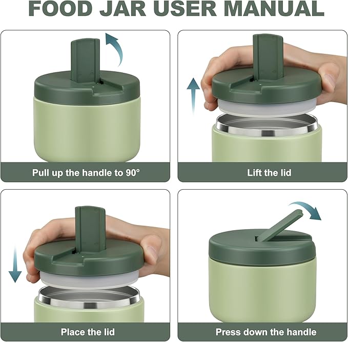 12oz Kids Soup Thermo for Hot Food Insulated Vacuum Food Jar with Buckle Lid, Stainless Steel Wide Mouth Leak Proof Lunch Container for School Travel 1 Pack