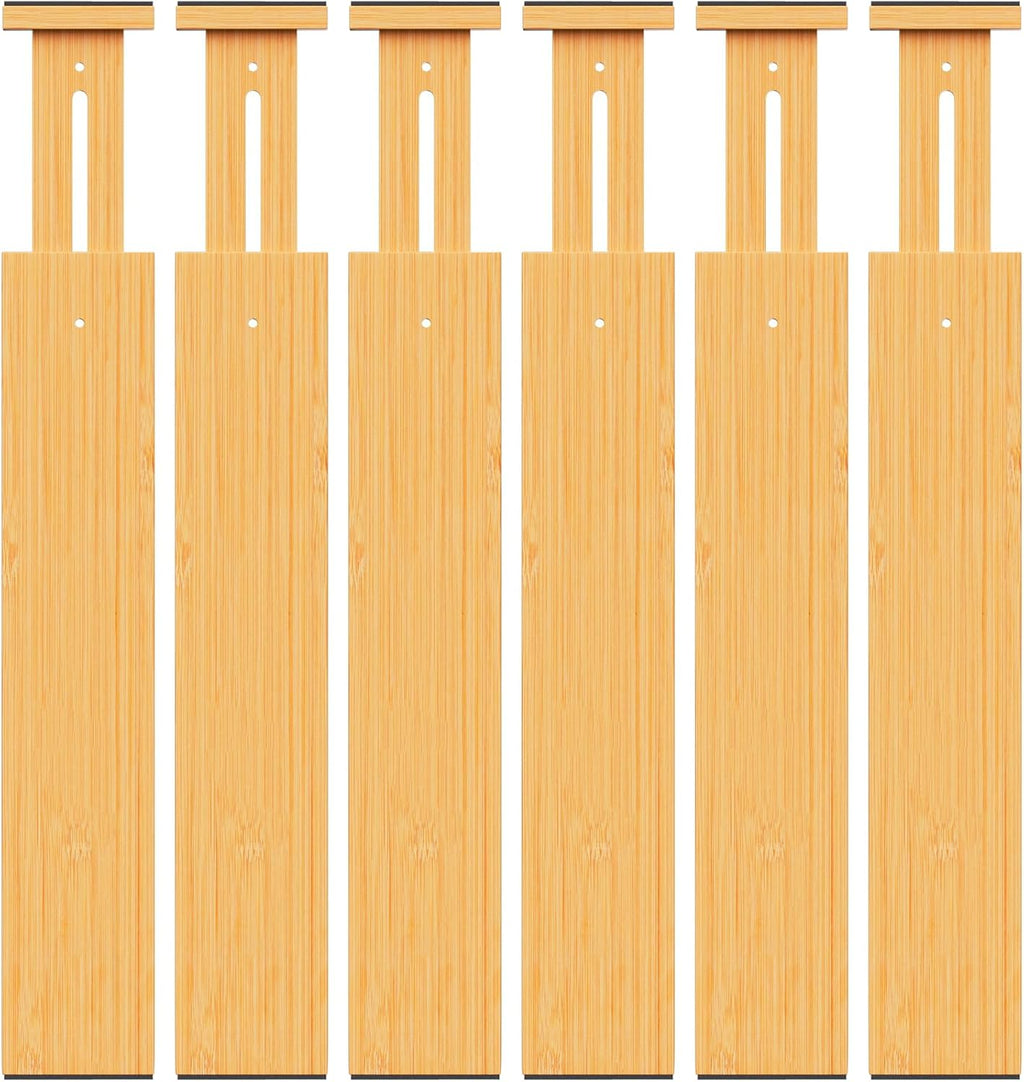 BAMBUROBA Bamboo Drawer Dividers, Adjustable Kitchen Drawer Organizer for Clothes,17-22" Expandable Drawer Organization Separators for Bedroom,Bathroom,Dresser and Office,6-Pack