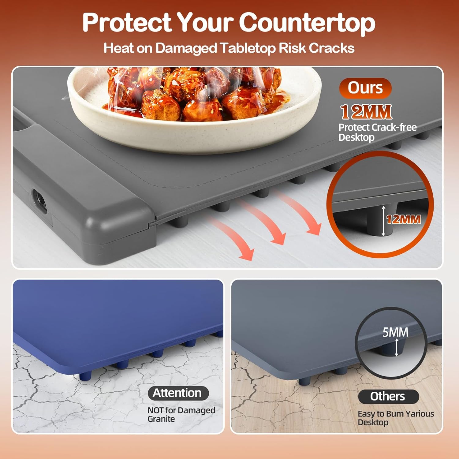 Warming Mat for Food,10S Quick Heat Electric Warming Tray with 8 Levels of Temperature Settings,Silicone Roll-Up Design,Auto Shut Off (1-4H),Portable Food Warmer for Buffet/Home/Travels/Parties