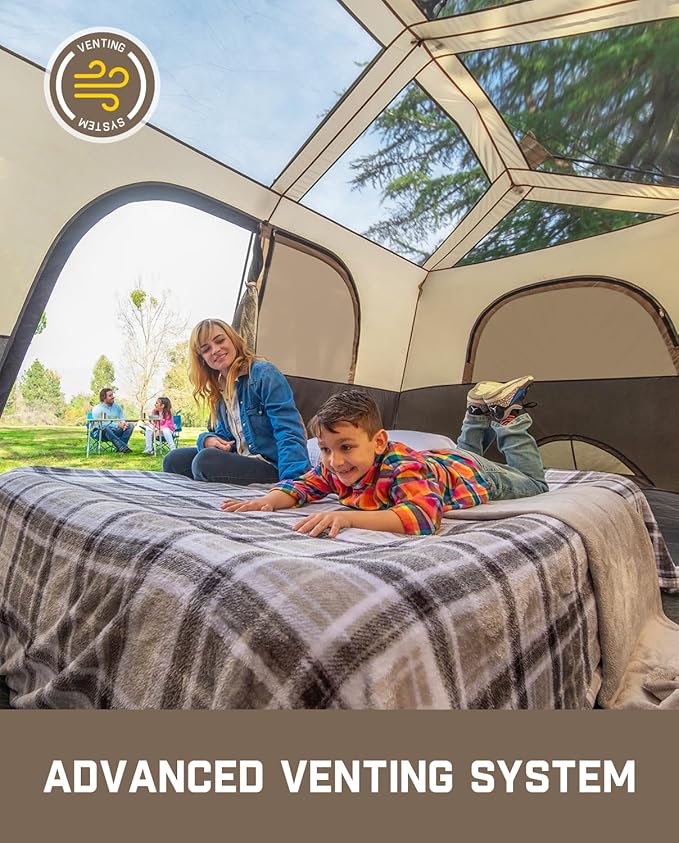 FanttikOutdoor Instant Cabin Tent 6/8/10/12 Person Camping Tent Setup in 60 Seconds with Rainfly & Windproof Portable with Carry Bag for Family Camping & Hiking, Upgraded Ventilation, Khaki