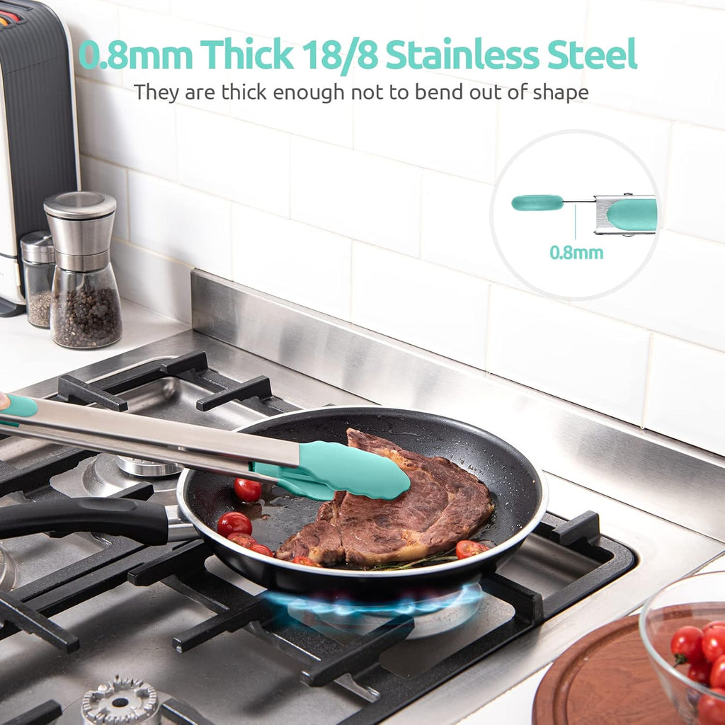 Heat Resistant Silicone Kitchen Tong: U-Taste 16 inch Extra Long Large 480ºF Hot Proof Cooking Tong with Sturdy Non Stick Rubber Tips & Non Slip Silicon Coated Steel Handle for Grilling BBQ (Aqua Sky)