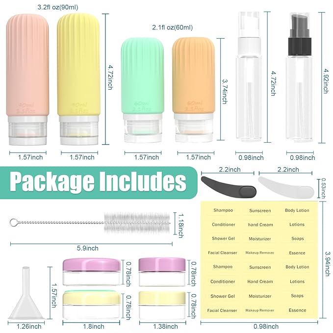16 Pack Travel Bottles Set, TSA Approved Travel Bottles for Toiletries, BPA Free Leakproof Silicone Travel Size Containers Set for Shampoo Conditioner Lotion Body Wash & Body Wash Accessories