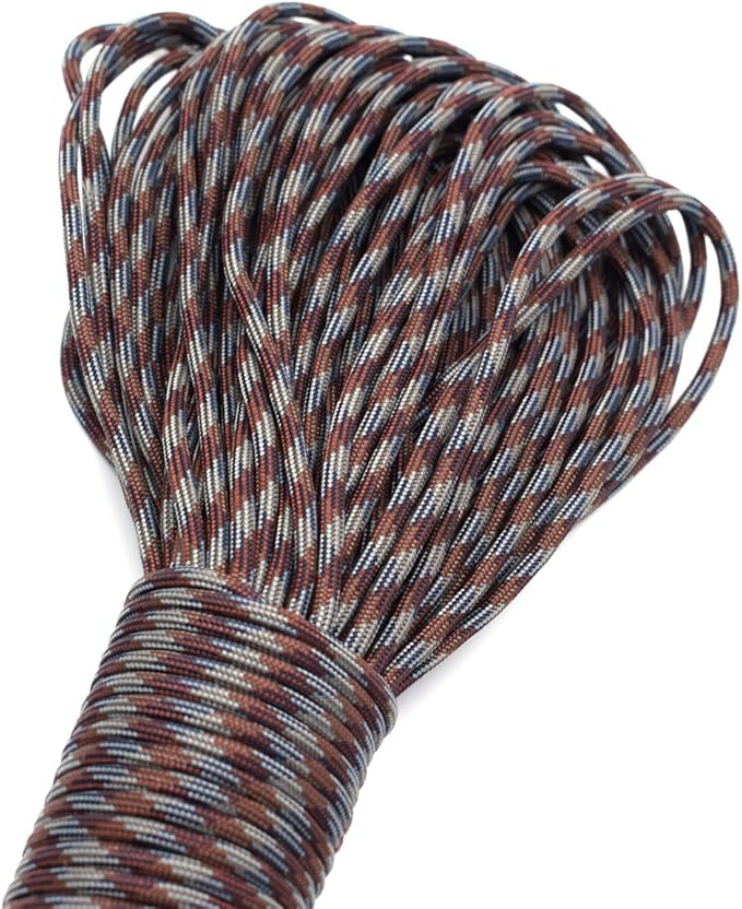100ft Type III 7 Strand Core Paracord 550 Parachute (63# Brown Camo)