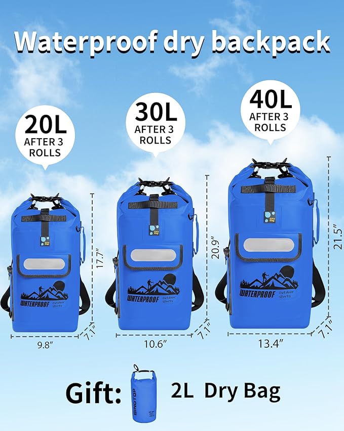 IDRYBAG Dry Bag Backpack Waterproof Floating 20L/30L/40L, Dry Bags Waterproof Backpack for Men, Dry Sack Waterproof Bag