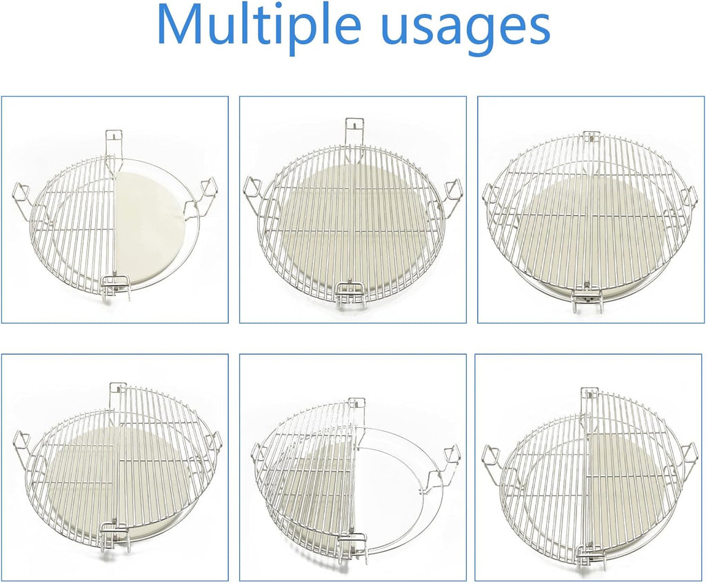 Multi-Level Cooking Grates with Ceramic Heat Deflectors, System Kit for Large Big Green Egg, BGE Kamado Joe Classic, Char-Griller Akorn 18" Charcoal Grill