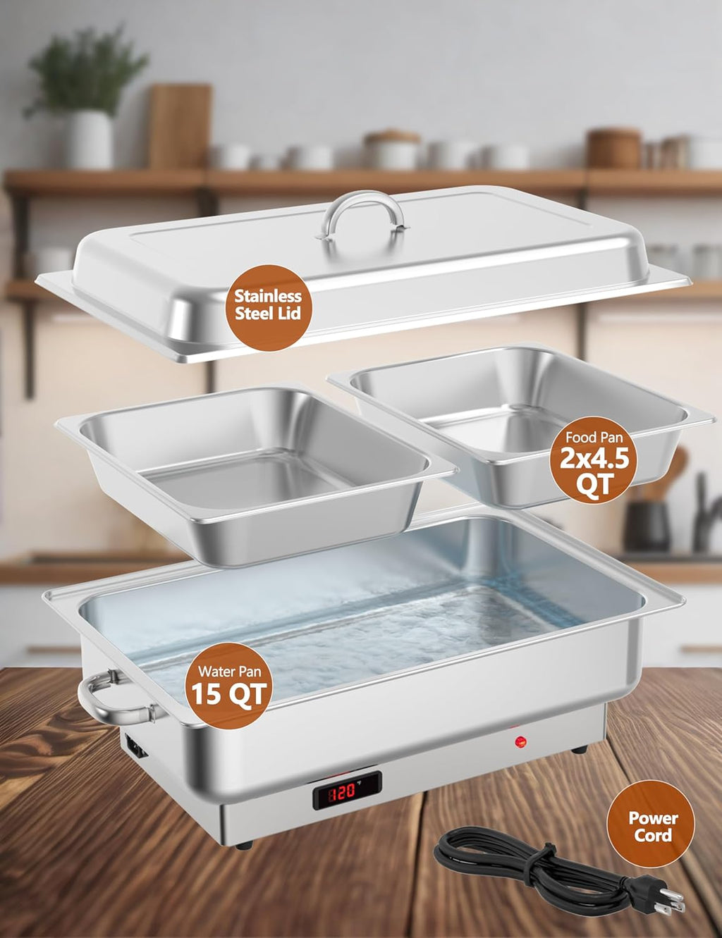 2 PACK Electric Chafing Dish Buffet Set 2 x 4.5QT Buffet Servers and Warmers Digital Display Temperature Warming Tray Stainless Steel Food Warmer for Parties Weddings Caterings