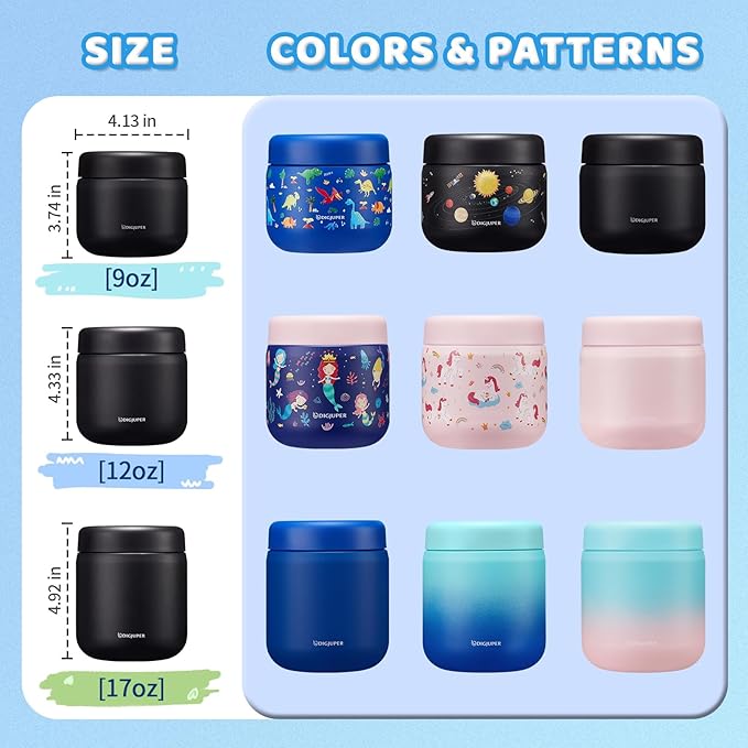 17 OZ Thermo Food Jar w/Bag Carrier - Wide Mouth Leakproof Adults Lunch Thermal Insulated Container Bento Box for Hot 8H/Cold 12H Food Fruits Veg Soup