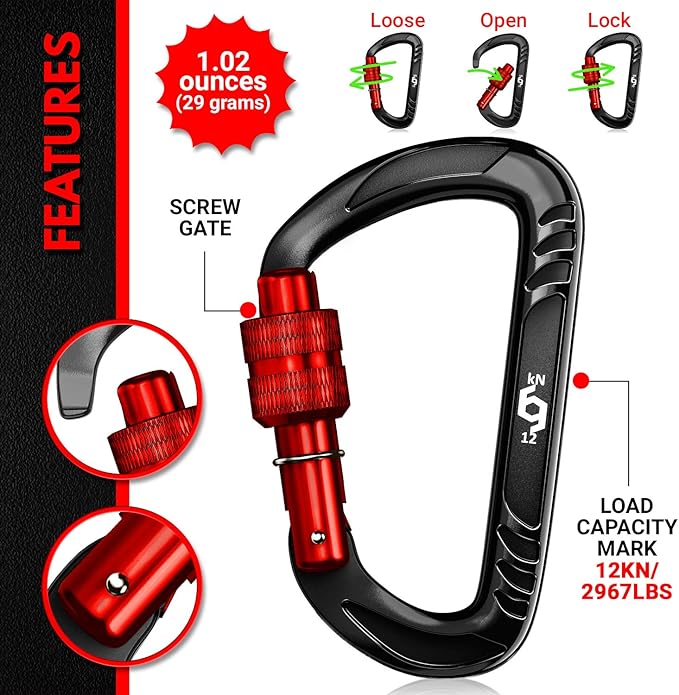 12kN (2697 lbs) Heavy Duty, Locking, Auto Locking, Wiregate Carabiner Clips, for Securing Pets, Outdoor, Camping, Hiking, Hammock, Dog Leash Harness, Keychains