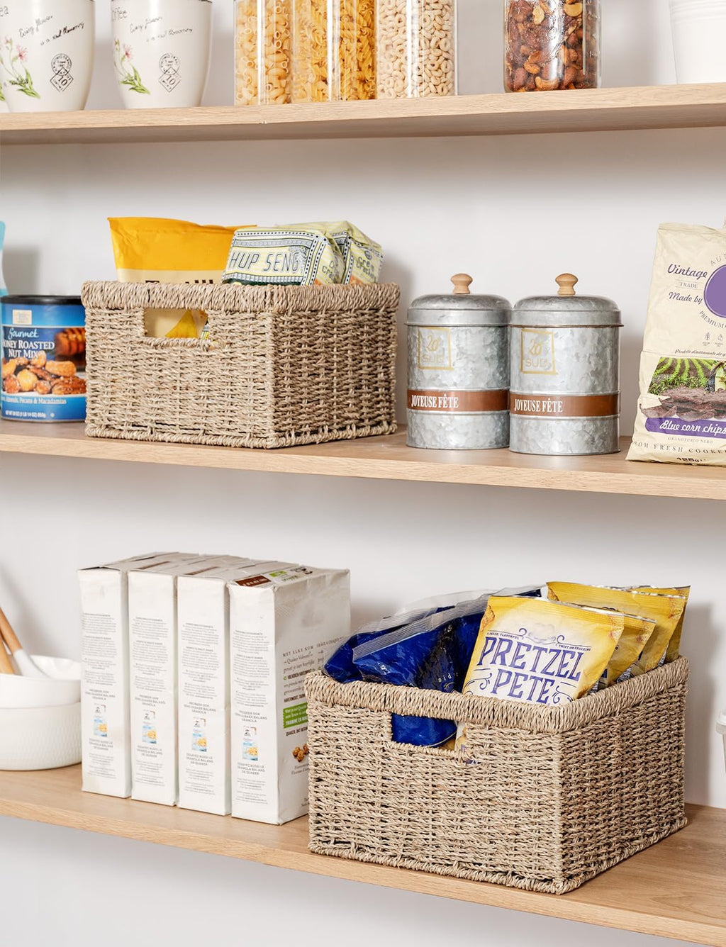 StorageWorks Wicker Storage Baskets, Handwoven Seagrass Basket for Organizing, Decorative Wicker Baskets with Built-in Handles, Set of 2