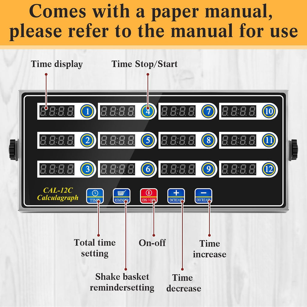 1 Pack 12-Channel Digital Kitchen Timer, Commercial Cooking Timer with Loud Alarm, Large LCD Display, for Restaurants, Baking, Labs, Multiple Independent Countdown Timers