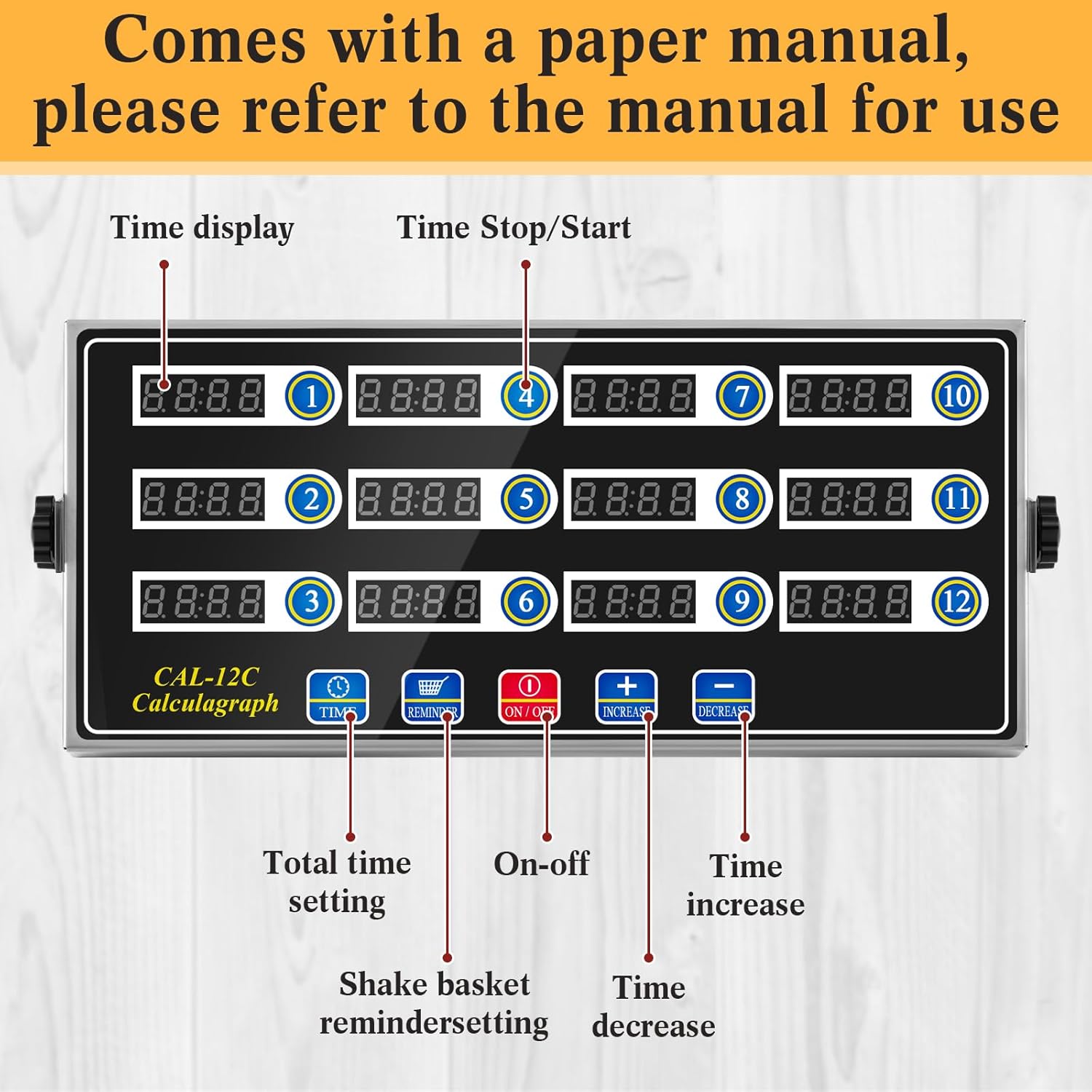 1 Pack 12-Channel Digital Kitchen Timer, Commercial Cooking Timer with Loud Alarm, Large LCD Display, for Restaurants, Baking, Labs, Multiple Independent Countdown Timers