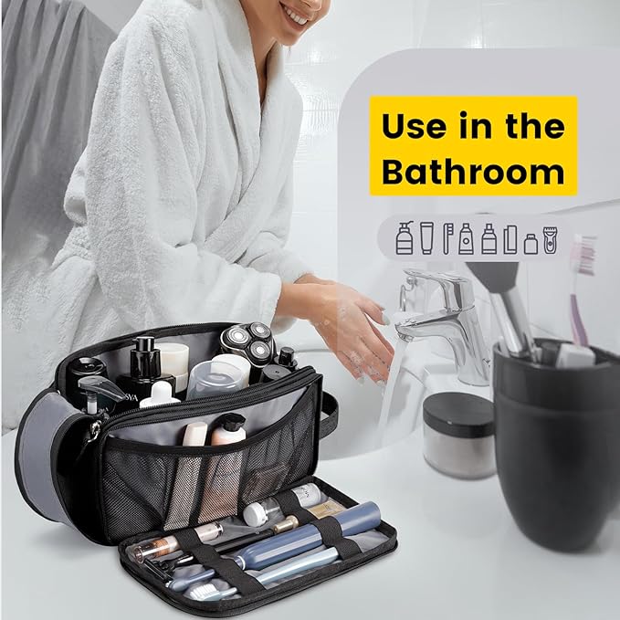 Vorspack Travel Toiletry Bag for Men - Water Resistant Mens Toiletry Travel Bag Dopp Kit Shaving Bag for Bathroom Toiletries Gifts - Black