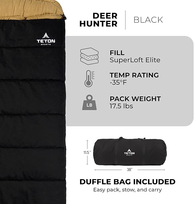 TETON Sports Deer Hunter -35F and 0F Degree Sleeping Bag. Warm and Comfortable Camping Sleeping Bags, Teton Tough Canvas Shell for Camping, Hunting, and Cold Weather