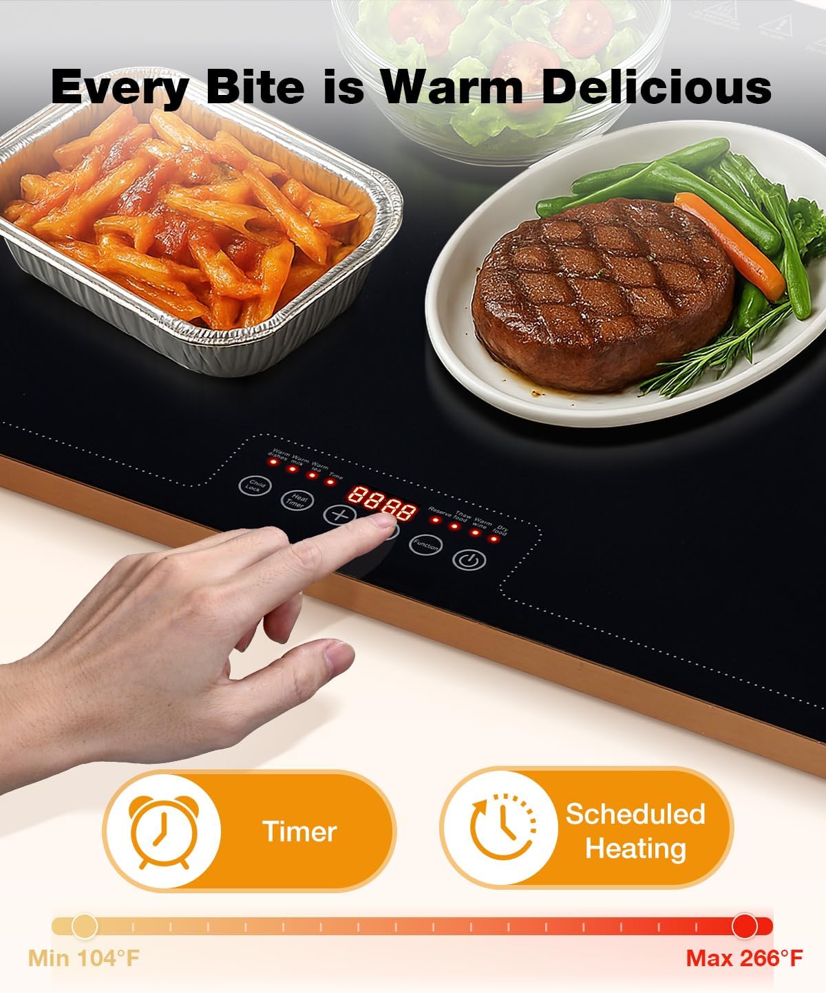 Electric Warming Tray (32''×18''), Adjustable Temperature, 10s Full Surface Heating, Smart Scheduling + Timer, Intelligent Digital Display, Food Warmer for Parties, Buffet, Home Use