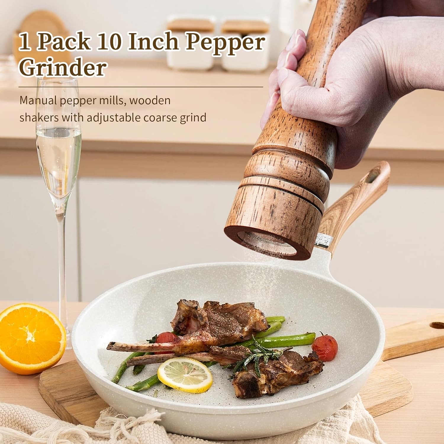 1 Pack - 10 Inch tall Wooden Pepper Mill or Salt Mill Elegant Pepper Grinder Wood with a Adjustable Ceramic Rotor and Easily Refillable - Oak Wood Salt Grinder for Your Kitchen