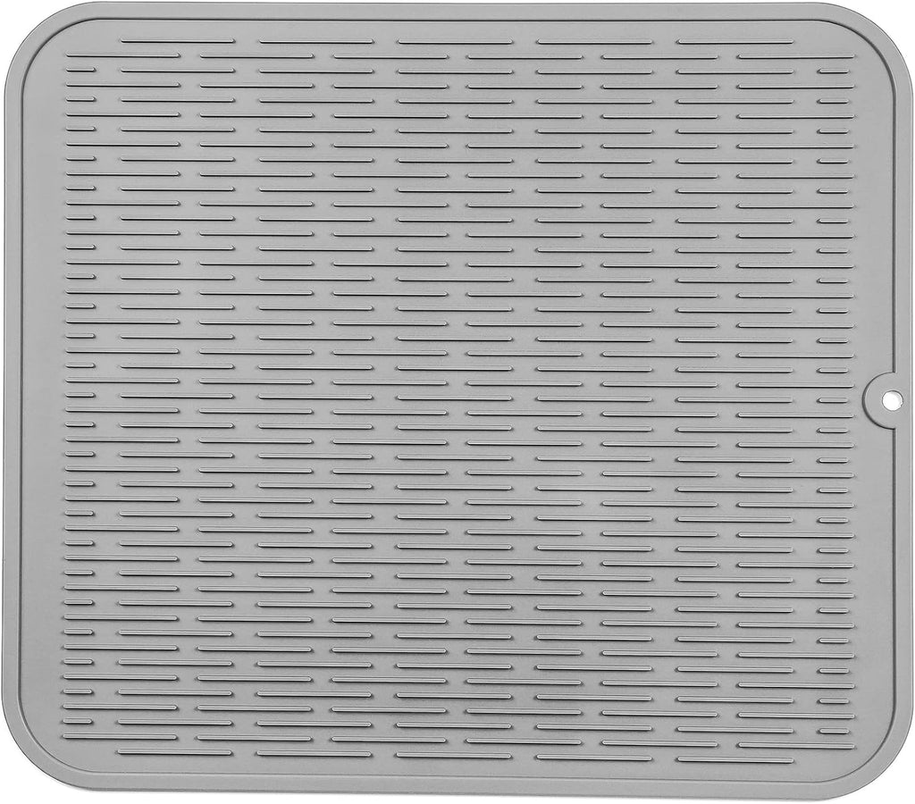 Silicone Dish Drying Mat for Multiple Usage,Easy clean,Eco-friendly,Heat-resistant Silicone Mat for Kitchen Counter or Sink,Refrigerator or Drawer Liner Grey 2XL 24 inches x 18 inches