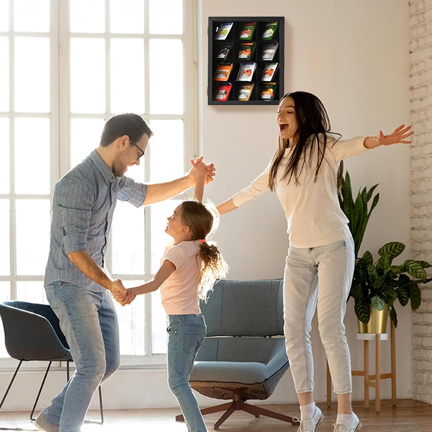 Wood Big Black Tea Bag Organizer Storage Box 12-Compartment Multi-Functional Box,Vintage Tea Case.
