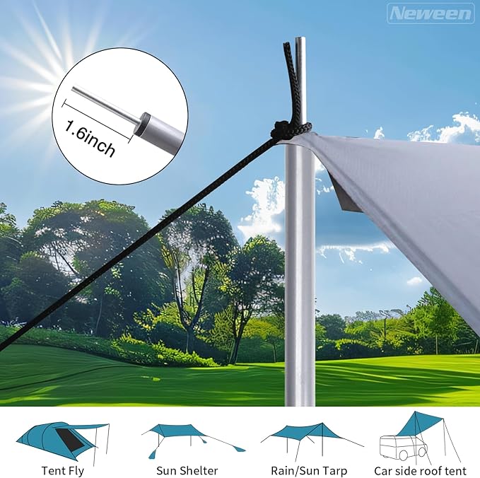 Neween Tent Poles for Tarp Adjustable Camping Tarp Poles Set of 2, 76in Lightweight Collapsible Tent Pole with a Diameter of 0.6in for Backpacking Hiking Awning Canopy Rain Fly Shelter (Grey)