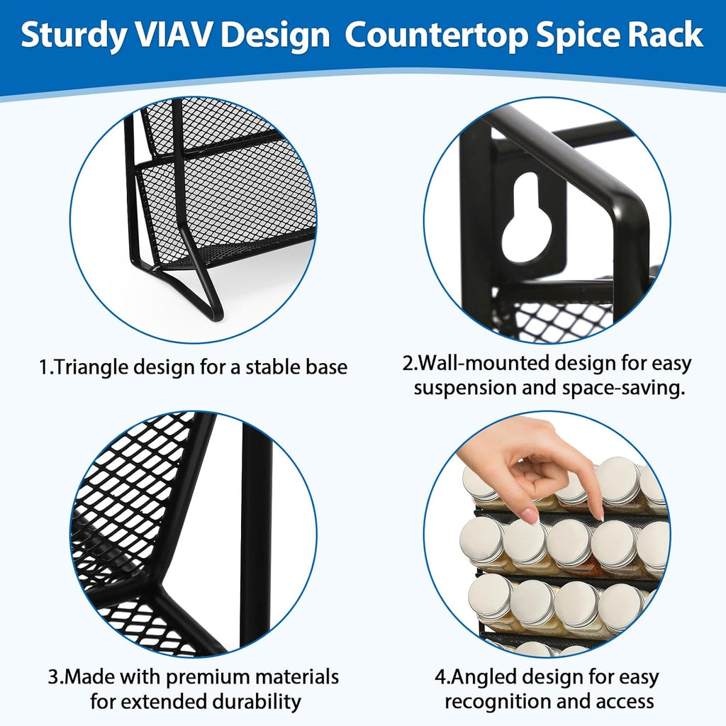 1PCS 4Tier Spice Rack for Counter Free Standing,Spice Rack for Inside Cupboard Hanging Wall Mounted Spice Seasoning Organiser Spice Jars Bottle Organizer for Kitchen Pantry（Black）