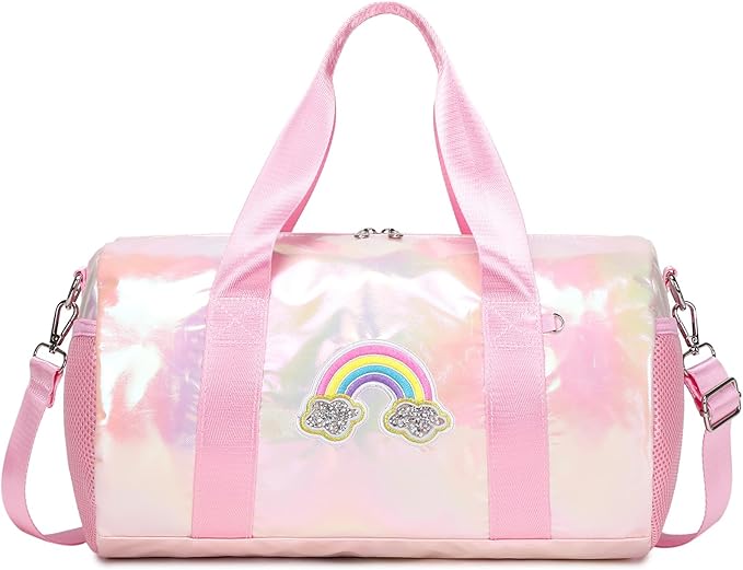 Dance Bag for Girls Dancers Ballet Bag Shiny Rainbow Sports Duffle Bag for Girls Ballerina Gym Duffle with Waterproof Dry Wet Separated Compartment
