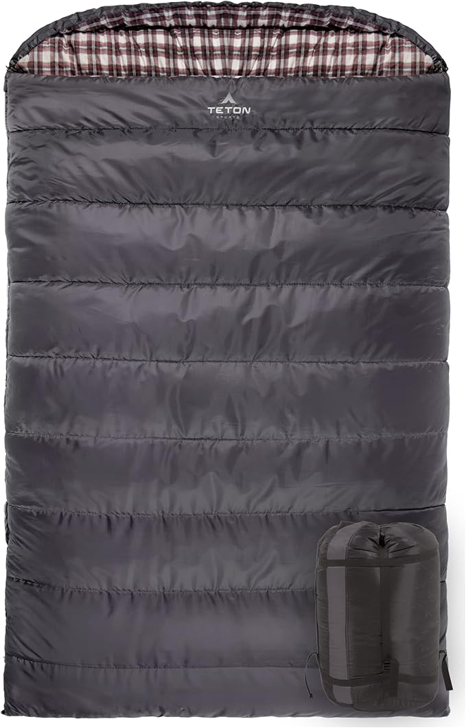 Teton Mammoth Queen Size Double Sleeping Bag- A Warm Bag The Whole Family can Enjoy – Great for Camping, Hunting and Base Camp. Compression Sack Included