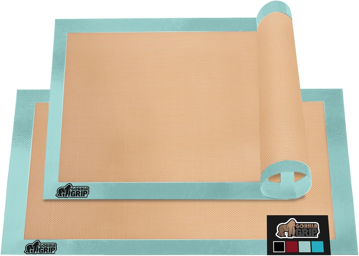 GORILLA GRIP Reusable Nonstick Silicone Baking Mat, 2 Pack, BPA-Free Oven Safe Food Liner, For Cookie Sheets, Toaster Ovens, Easy Clean Kitchen Pastry Mats, 11.75x8.25, Small Quarter Sheet Size, Mint