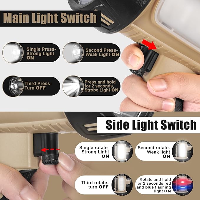 Super Bright Rechargeable Spotlight Handheld Rechargeable LED Flashlight Tactical Searchlight with USB Output 6 Light Modes Camping Light (Grey)