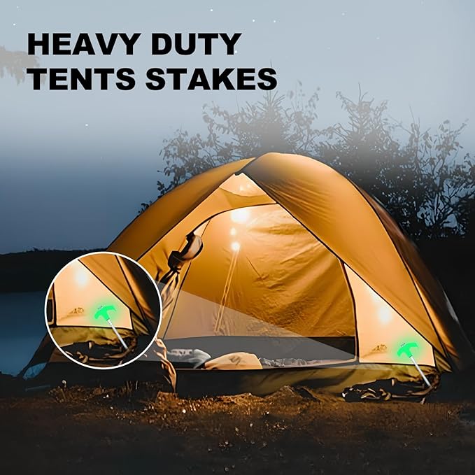 8 Pack Screw in Tent Stakes Heavy Duty,8 Inch Ground Anchors Screw in,Metal Stakes with Hex Head Driver,Camping Tent Accessories.(Luminous White)