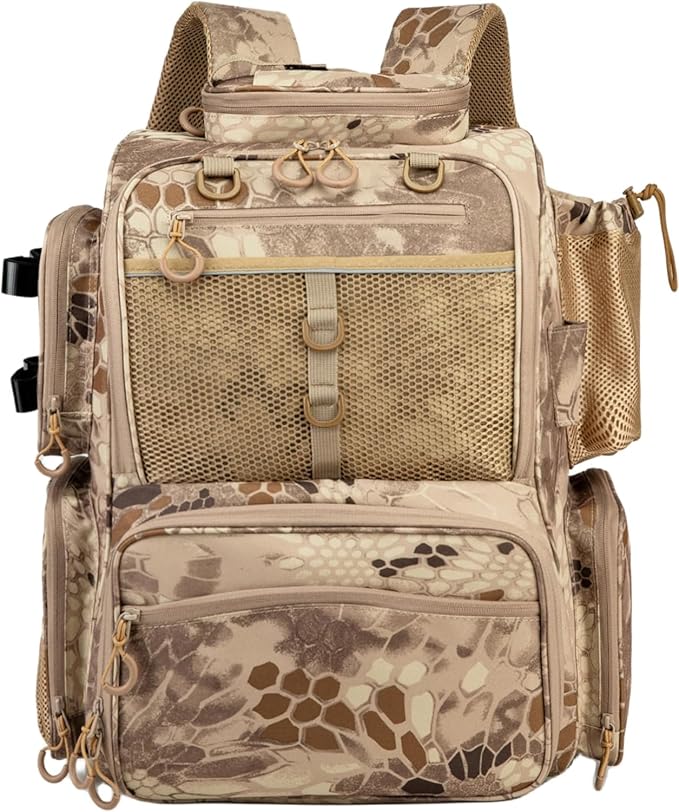 Rabjen Fishing Tackle Backpack with Rod Holders, Bottle Holder, Storage Bag Store Fishing Gear