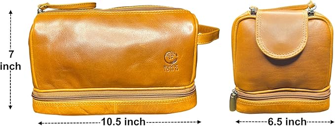 RusticTown Leather Toiletry Bag for Men - Travel Shaving Dopp Kit - Bathroom Shower Toiletries Organizer - Cosmetic Make up Bag for Women