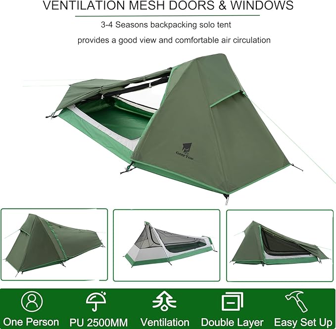 GEERTOP Lightweight 1 Person Bivy Tent for Camping 3 Season Waterproof Single Person Camp Tent for Backpacking Hiking Travel Outdoor Survival Gear