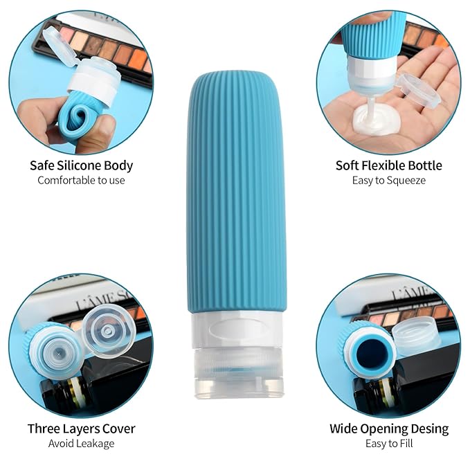 16 Pack Travel Bottles Set, TSA Approved Leak Proof Silicone Squeezable Containers for Toiletries, Refillable Travel Accessories for Conditioner, Shampoo, Lotion & Body Wash Accessories