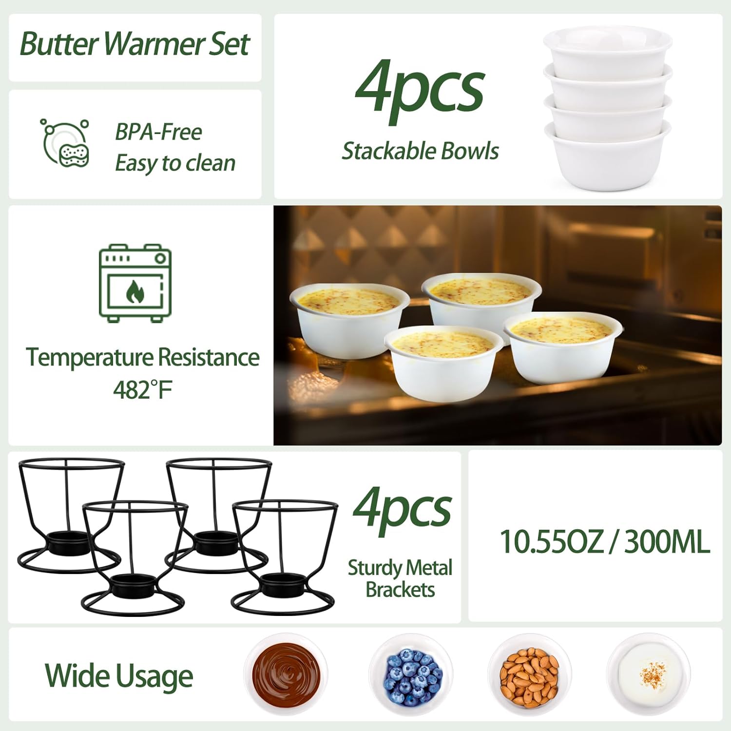 4Pcs Fondue Pot Set for Chocolate Butter Cheese, 5oz Butter Warmer for Seafood with 20 Tealight, Ceramic Bowl Oven Microware Dishwasher Safe,Perfect for family dip Fruit,Dessert,Snack