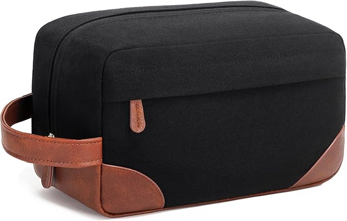 Vorspack Large Toiletry Bag Hanging Dopp Kit for Men Water Resistant Canvas Shaving Bag with Large Capacity for Travel- Black
