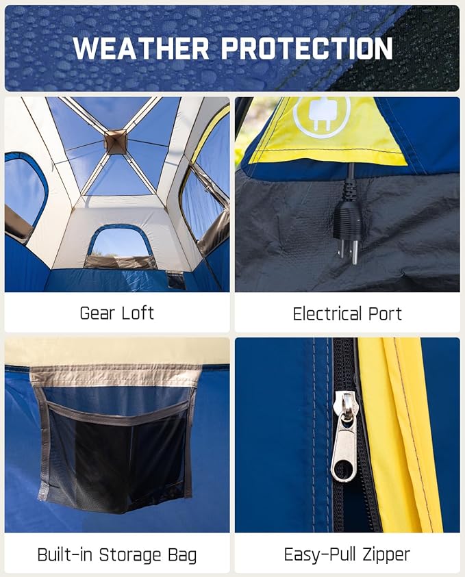 FanttikOutdoor Camping Tent 4/6/8/10 Person Instant Cabin Tent Setup in 60 Seconds with Rainfly & Windproof Portable with Carry Bag for Family Camping & Hiking, Upgraded Ventilation