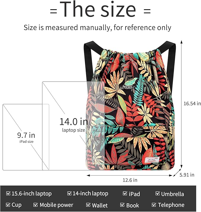 Peicees Waterproof Drawstring Sport Bag Lightweight Sackpack Backpack for Men and Women