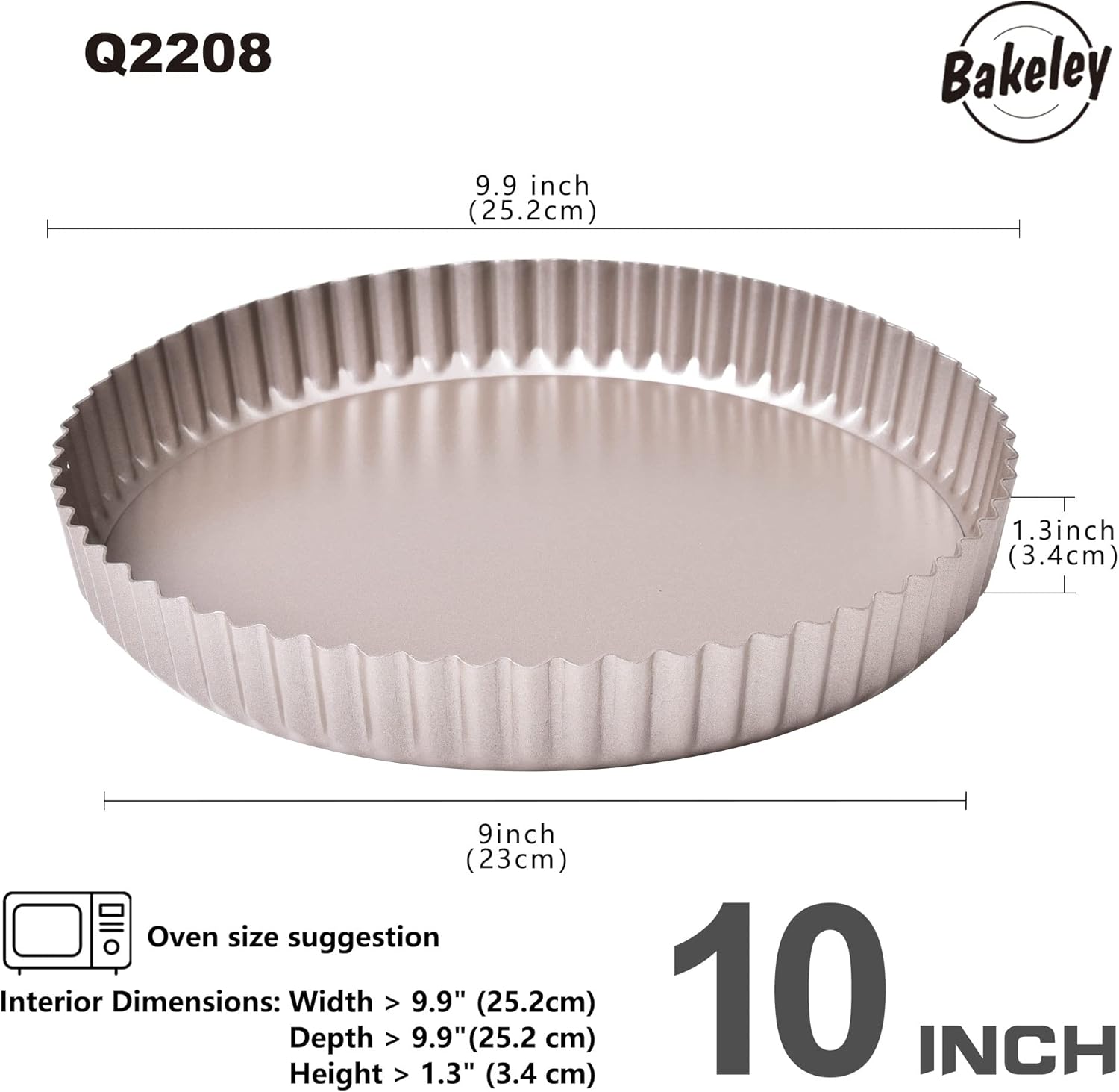 10-Inch Round Tart Pan with Loose Removable Bottom, Non-Stick Carbon Steel Quiche Pan for Oven Baking (Champagne Gold)