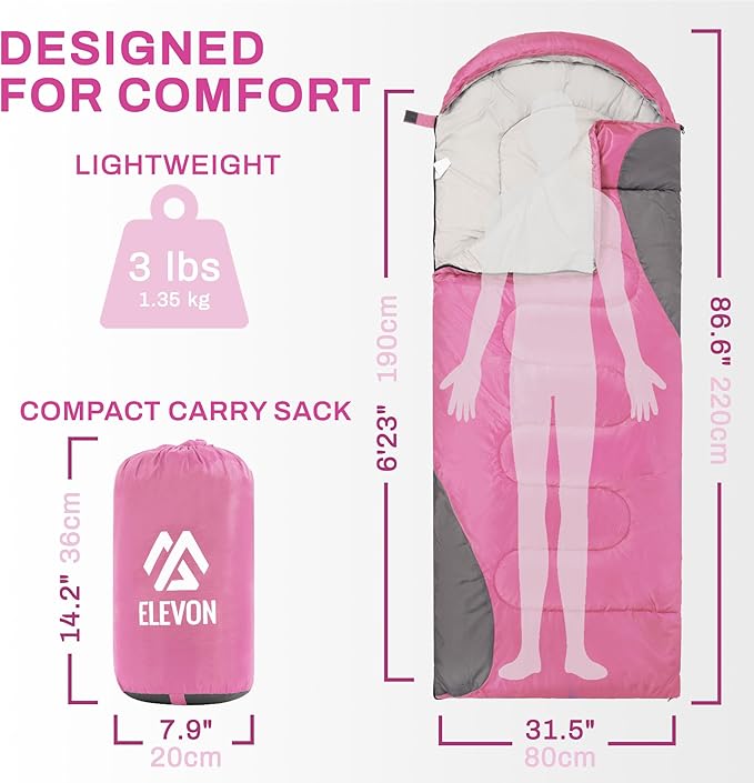 Sleeping Bag for Adults Teens Kids Cold Warm Weather, Portable Waterproof & Lightweight, Compact with Compression Sack, for 3-4 Seasons Camping, Backpacking, Hiking, Travel, Indoors Outdoors