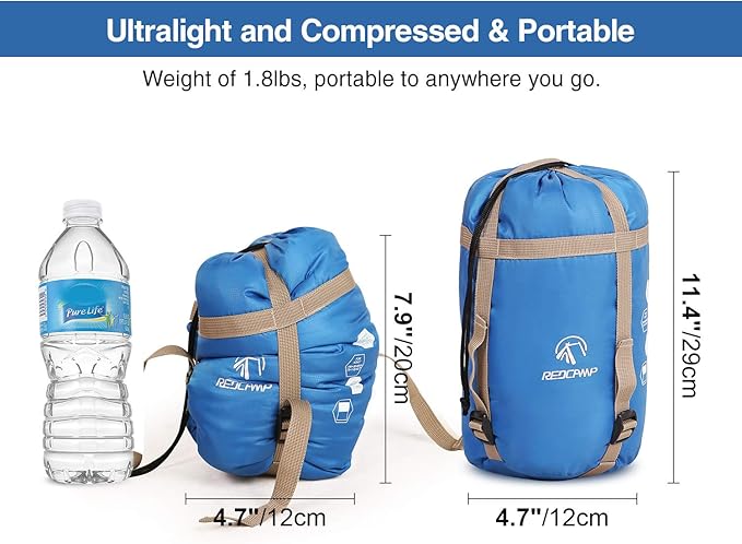 REDCAMP Ultra Lightweight Sleeping Bag for Backpacking, Comfort for Adults Warm Weather, with Compression Sack