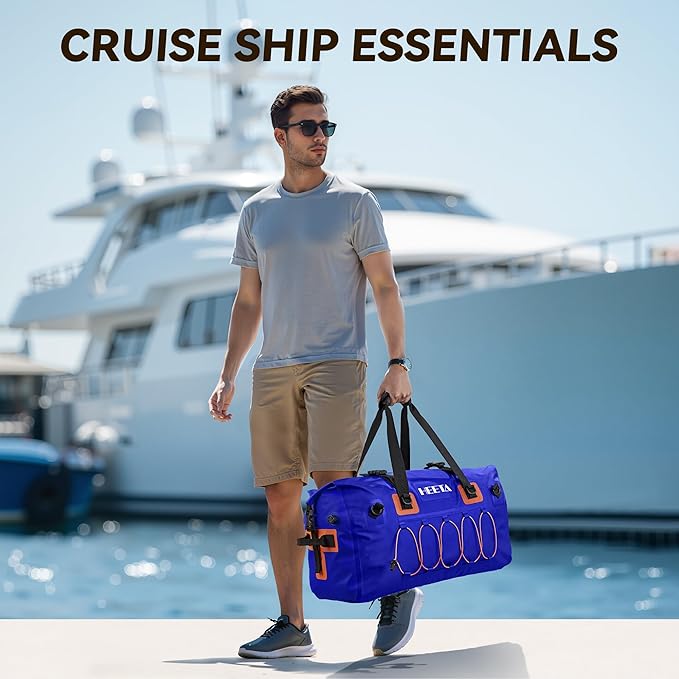 HEETA Waterproof Duffel Bag Motorcycle Dry Bag Backpack, Extra Large Rolltop Travel Duffle Bags with Straps & Handles for Kayaking Rafting Boating Canoeing Camping Gym Beach (Blue, 60L)