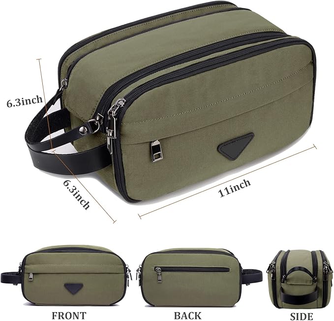 Mens Toiletry Bag Travel Leather Toiletry Organizer Dopp Kit for Men Water-resistant Shaving Bag for Bathroom (Green)
