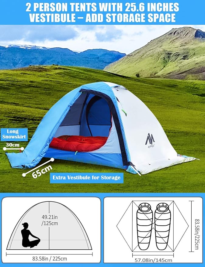 AYAMAYA 4 Season Backpacking Tent 2 Person Camping Tent Ultralight Waterproof All Weather Double Layer Two Doors Easy Setup 1 2 People Man Tents for Backpacker Outdoor Hiking Survival